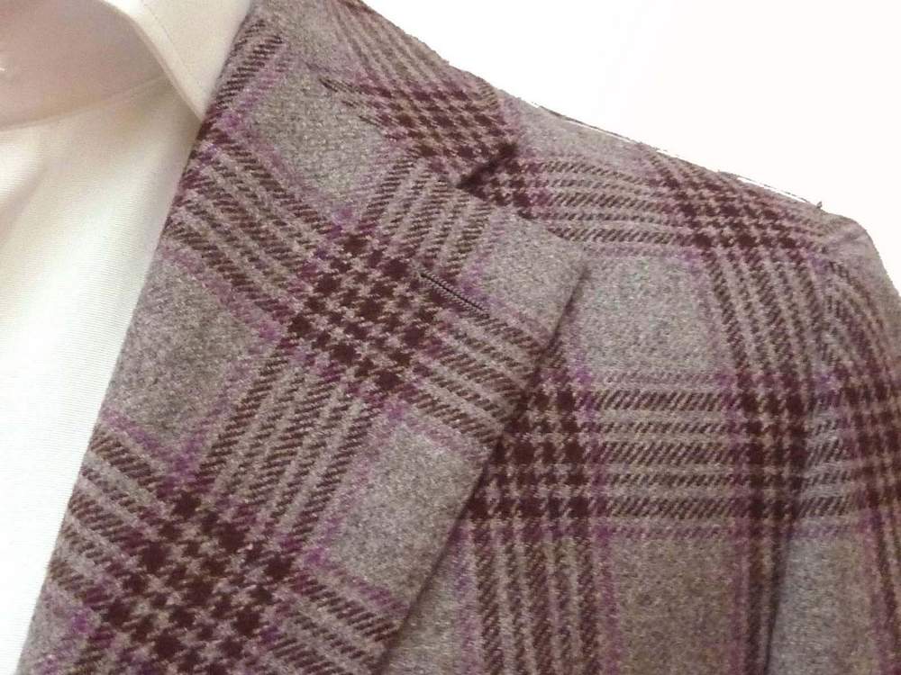 Caruso Sport Coat 41R 42R Gray with violet brown plaid 3