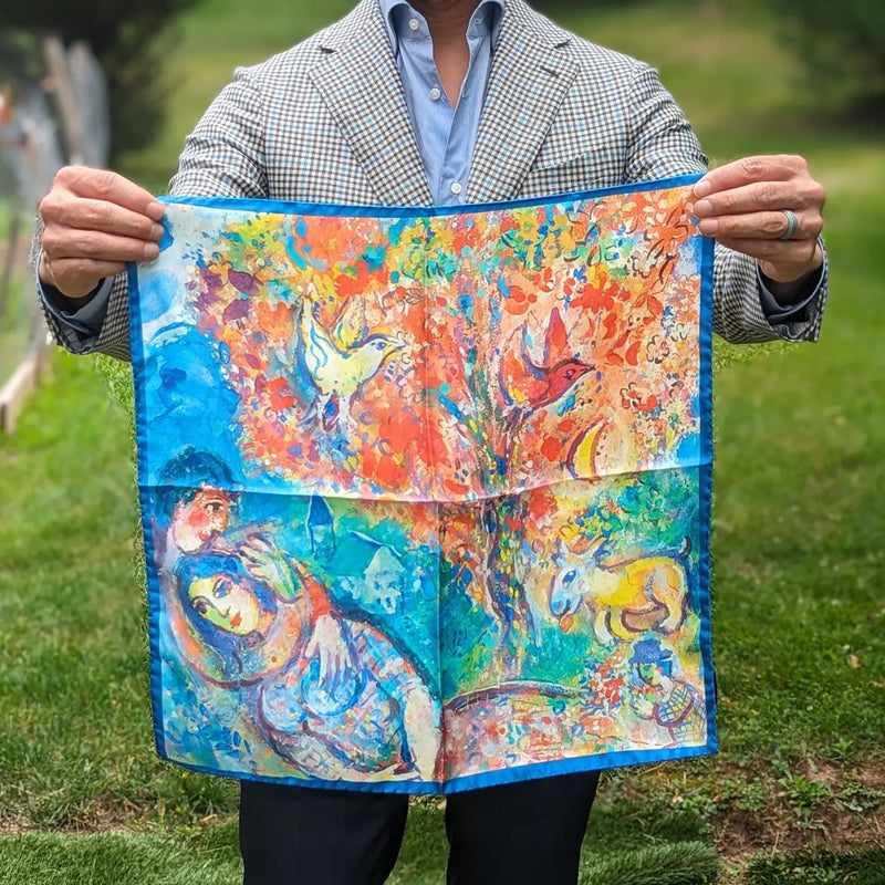 Battisti Pocket Square / Bandana Chagall Les Amoureux Art Painting Pure Silk