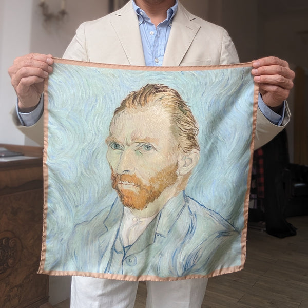 Battisti Pocket Square / Bandana Van Gogh Self-Portrait Fine Art Painting Pure Silk