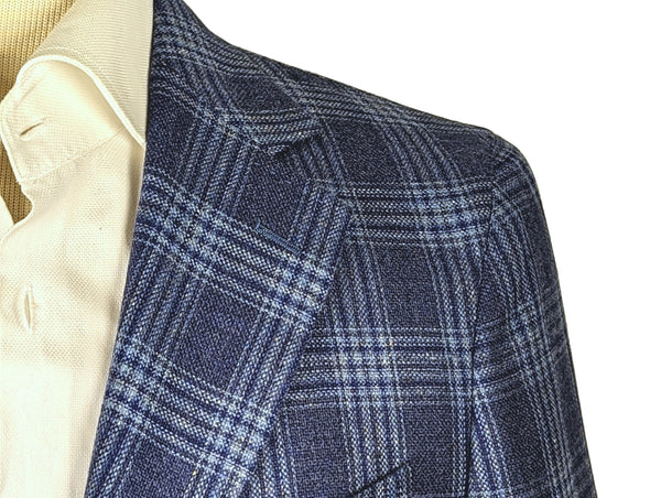 Benjamin Reda Sport Coat Blue Plaid 2-button Soft Shoulder Silk/Wool