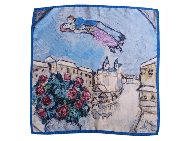 Battisti Pocket Square / Bandana Chagall Lovers in the Sky Fine Art Painting Pure Silk