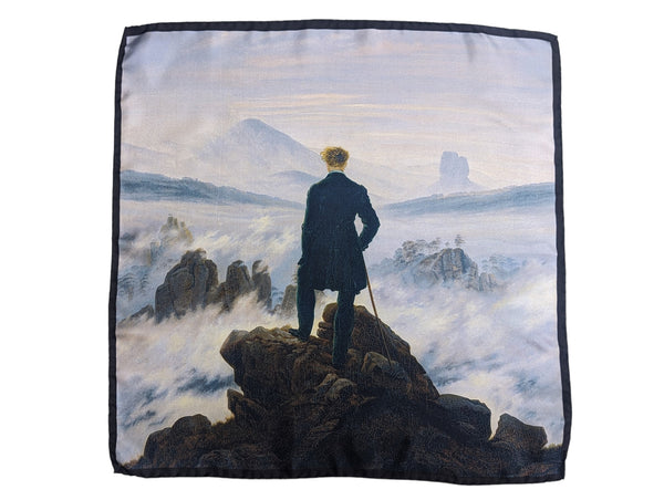 Battisti Pocket Square / Bandana Friedrich Wanderer above the Sea of Fog Art Painting Pure Silk