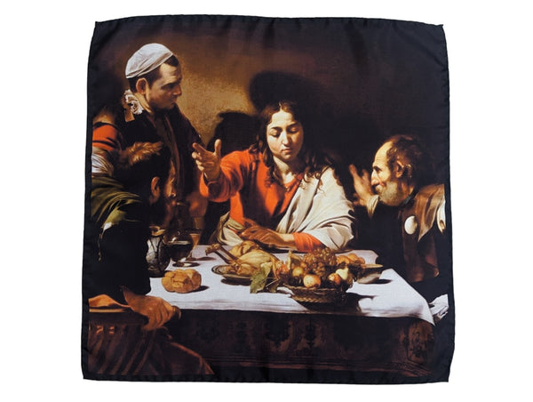 Battisti Pocket Square / Bandana Caravaggio Supper at Emmaus Art Painting Pure Silk