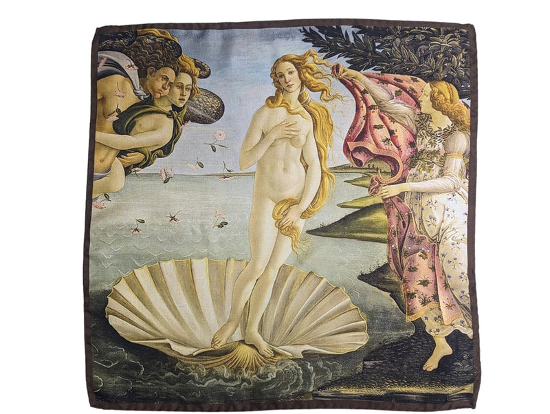 Battisti Pocket Square / Bandana Botticelli Birth of Venus Fine Art Painting Pure Silk