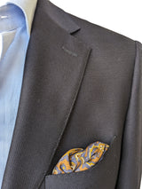 Battisti Pocket Square Brown with Navy/White Paisley Cotton/Silk