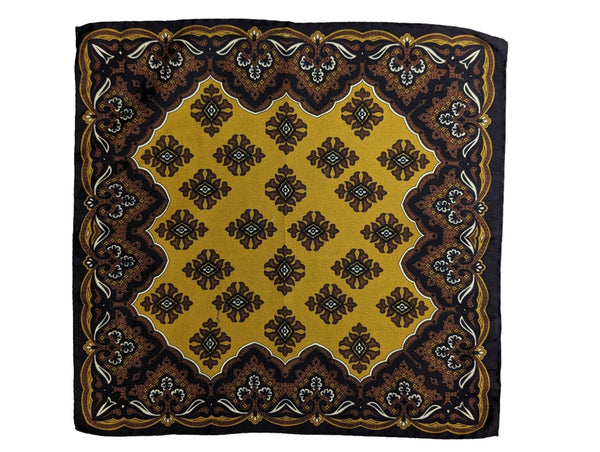 Battisti Pocket Square Gold with Dark brown Cotton/Silk
