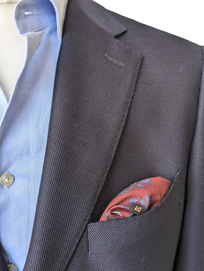 Battisti Pocket Square Dark Red with Navy Cotton/Silk