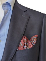 Battisti Pocket Square Dark Red with Sky blue Cotton/Silk