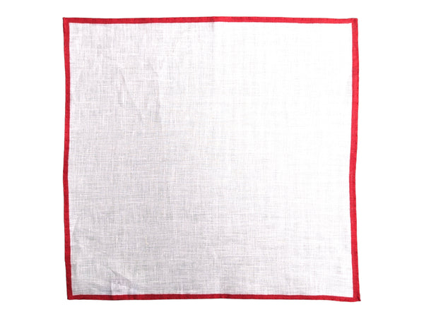 Battisti Pocket Square White with Red Trim Pure linen