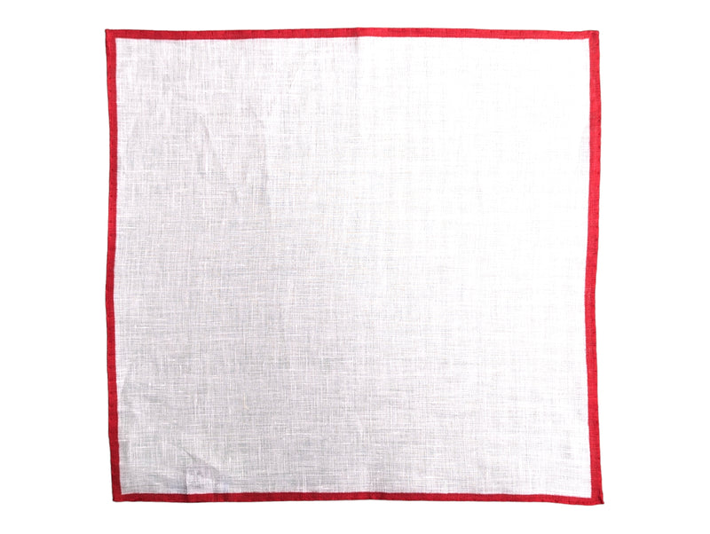 Battisti Pocket Square White with Red Trim Pure linen