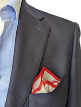 Battisti Pocket Square White with Red Trim Pure linen