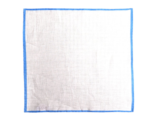 Battisti Pocket Square White with Sky Blue Trim Pure linen
