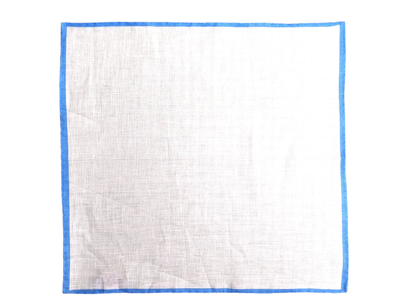 Battisti Pocket Square White with Sky Blue Trim Pure linen