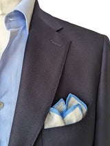 Battisti Pocket Square White with Sky Blue Trim Pure linen