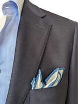 Battisti Pocket Square White with Air force Blue Trim Pure linen