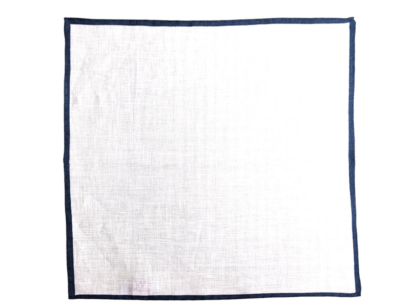 Battisti Pocket Square White with Navy Trim Pure linen