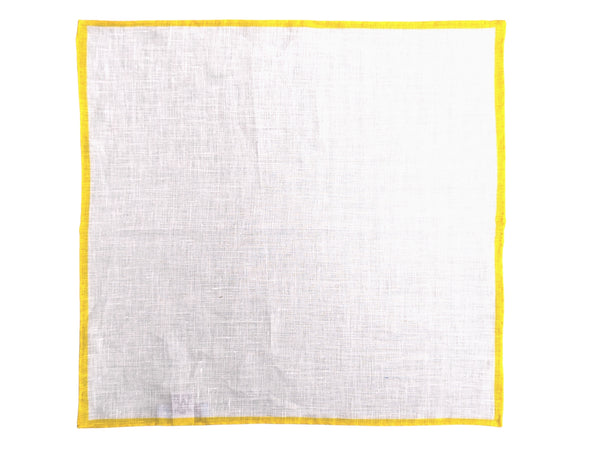 Battisti Pocket Square White with Yellow Trim Pure linen