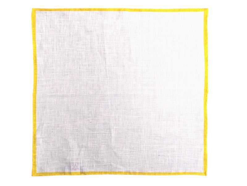 Battisti Pocket Square White with Yellow Trim Pure linen