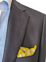 Battisti Pocket Square White with Yellow Trim Pure linen