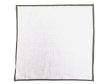 Battisti Pocket Square White with Olive Green Trim Pure linen