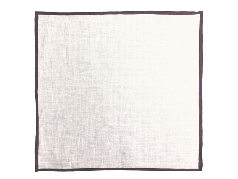 Battisti Pocket Square White with Burgundy Trim Pure linen