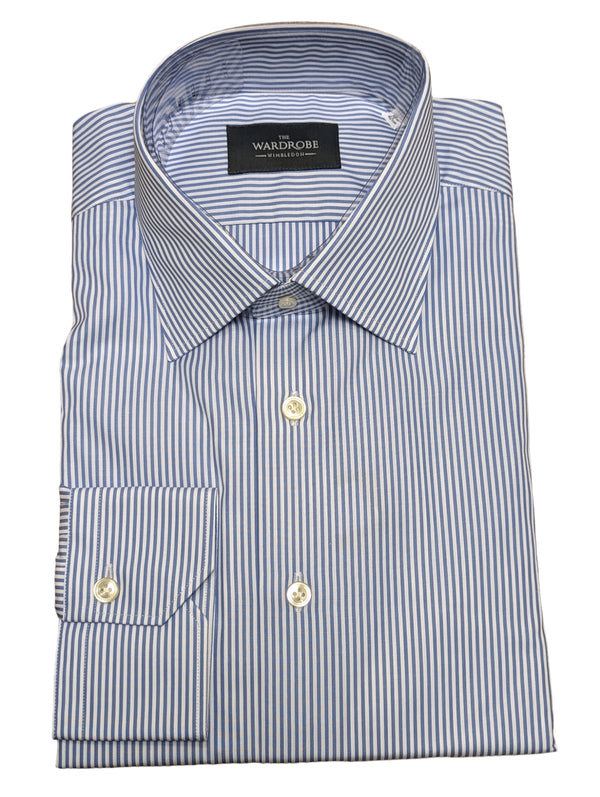 The Wardrobe Dress Shirt Blue/White Striped Thomas Mason cotton