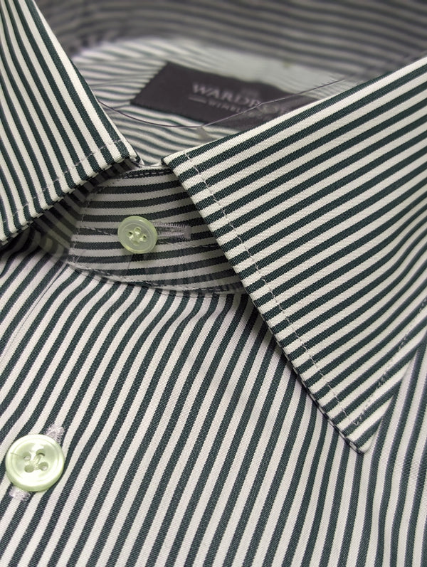 The Wardrobe Dress Shirt Green/White Striped Thomas Mason cotton