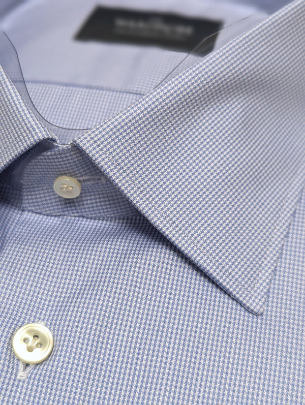 The Wardrobe Dress Shirt Blue Microcheck Thomas Mason cotton