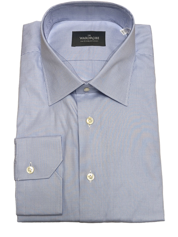 The Wardrobe Dress Shirt Blue Microcheck Thomas Mason cotton