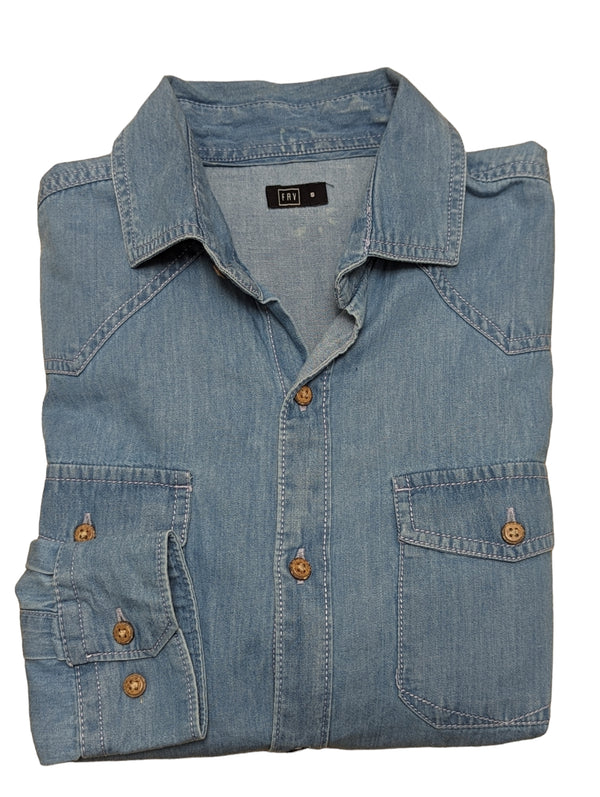 Fay Shirt S Chambray Blue Western Style Pure Cotton