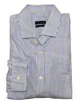 Zegna Shirt L Blue/White Striped Cotton/Linen