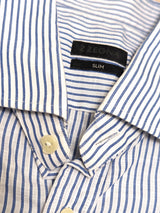 Zegna Shirt L Blue/White Striped Cotton/Linen