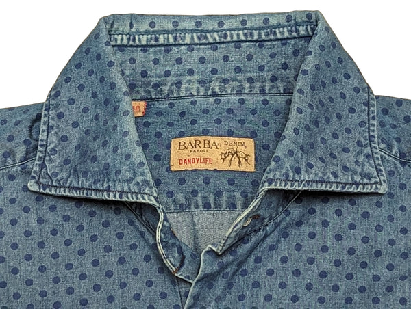 Barba Dandylife Shirt 15.75 Denim Blue Polka-dot Cotton