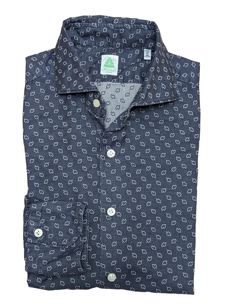 Finamore Shirt 16 Faded Blue Leaf Cotton