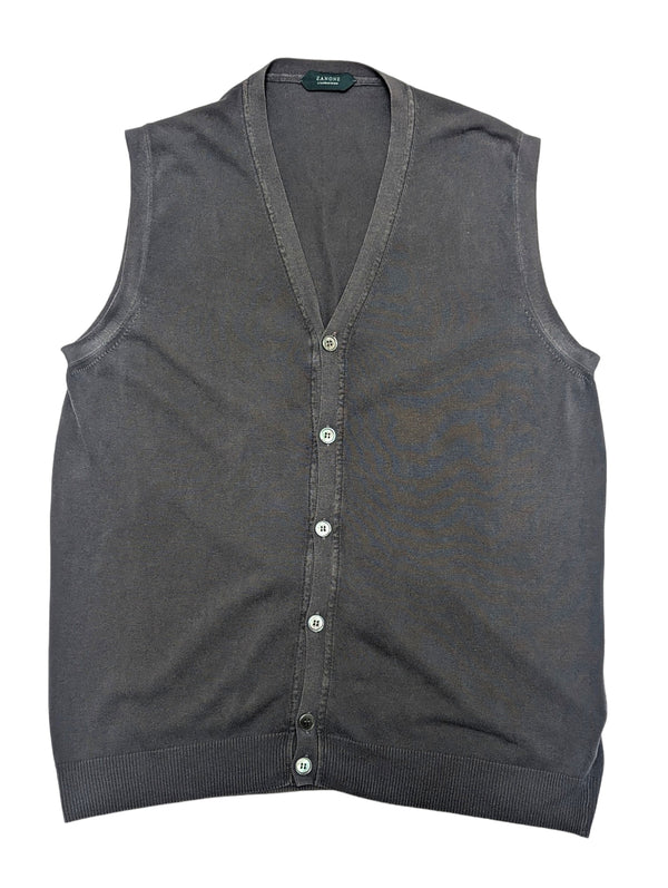 Zanone Cardigan Vest L Gunmetal Grey Cotton