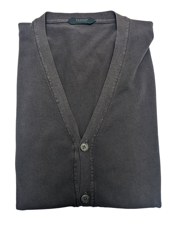 Zanone Cardigan Vest L Gunmetal Grey Cotton