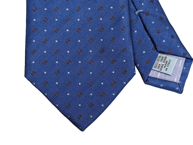 Battisti Tie Mid blue with geometric pattern, hidden pocket, pure silk