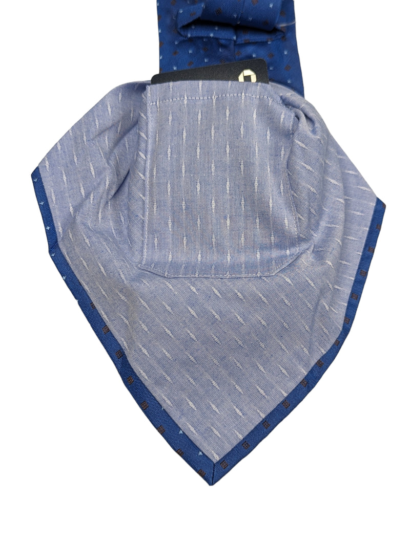 Battisti Tie Mid blue with geometric pattern, hidden pocket, pure silk