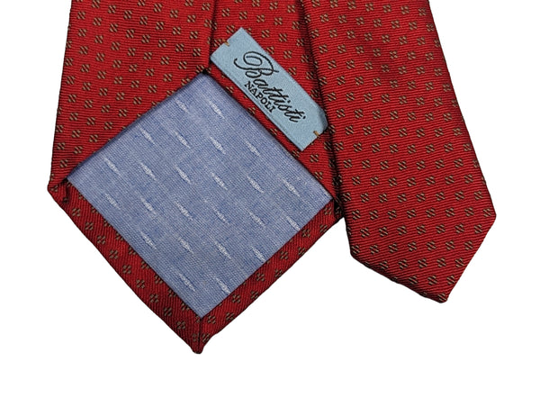 Battisti Tie Red with Tan Mini Pattern, hidden pocket, pure silk