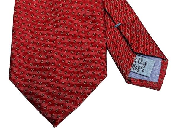 Battisti Tie Red with Tan Mini Pattern, hidden pocket, pure silk