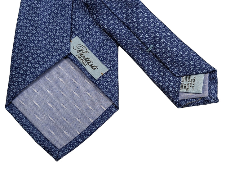 Battisti Tie Mid blue with micro floral pattern, hidden pocket, pure silk