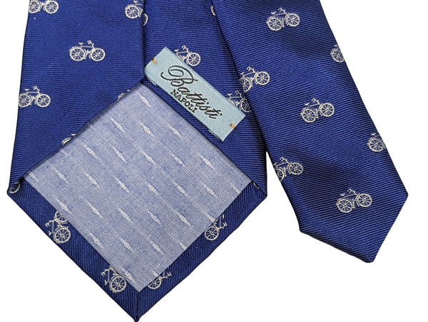 Battisti Tie Mid blue with bicycles, hidden pocket, pure silk