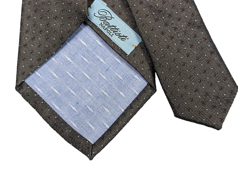 Battisti Tie Grey with Mini Woven Pattern, hidden pocket, pure silk