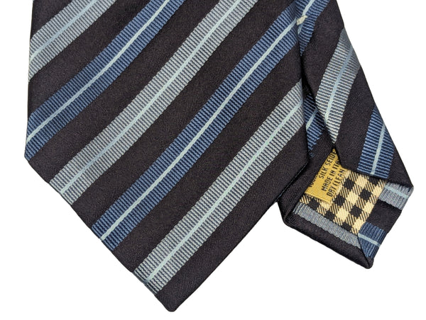 Battisti Tie Navy Blue Sky Stripes 1-button & pocket Pure silk