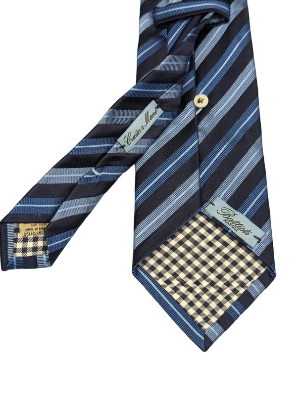 Battisti Tie Navy Blue Sky Stripes 1-button & pocket Pure silk