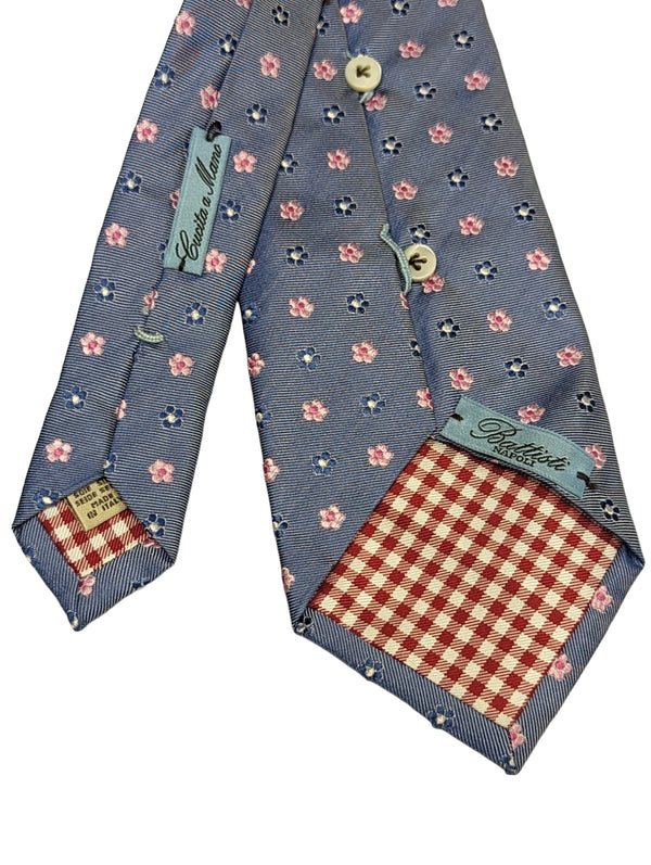 Battisti Tie Pale Blue Pink Florets 2-button & pocket Pure silk