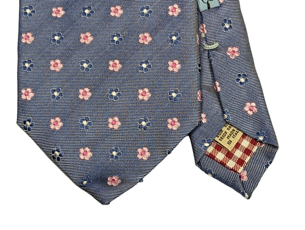 Battisti Tie Pale Blue Pink Florets 2-button & pocket Pure silk