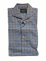 Mazzarelli Shirt L Navy/Brown Check Brushed Cotton