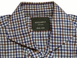 Mazzarelli Shirt L Navy/Brown Check Brushed Cotton