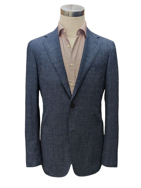 Benjamin VBC Sport Coat Blue Flecked Check 2-button Soft Shoulder Wool/Silk/Linen